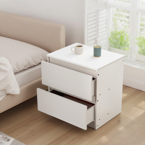 Living And Home 2-Drawer Wooden Nightstand Bedside Table in White 1
