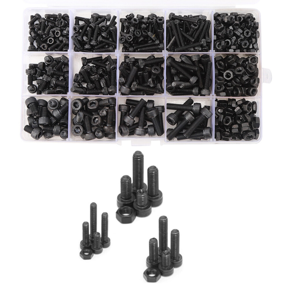 560 Pcs Hex Bolts Nuts Carbon Steel Cylindrical Head M3-M5 8781361826448