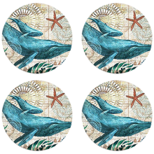 Ocean-Themed Absorbent Coasters, Natural Ceramic Stone Coaster Set with Cork Backing, Moisture Absorbing Home & Office Decor, Bar Service Mat (Set Of