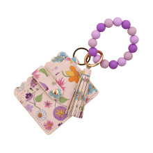 Handmade Bohemian Style Keychain PU Card Holder Beaded-Purple