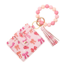 Multipurpose Bohemian Style Keychain Beaded PU-light pink