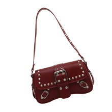 Small Hobos Bag for Women Shoulder Purses Punk Rivets-Red