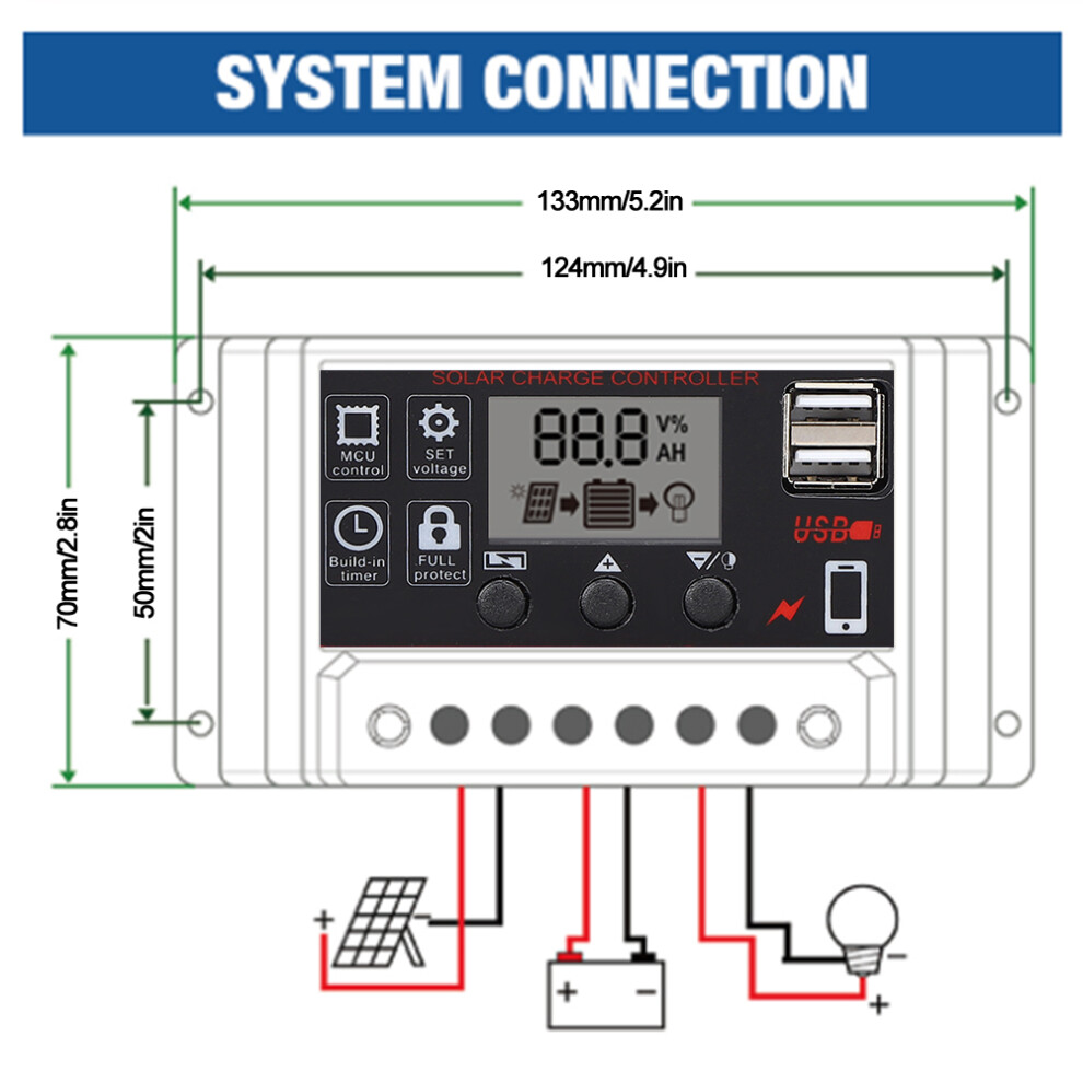 Lcd Solar Charge Controller 5V/2.5A Dual Usb Pwm 12V/24V 60A 9371361843607