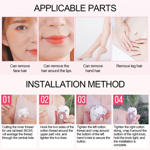 Efficient Non-Stimulating Threading Epilator for Face Arms & Legs - Pink 2