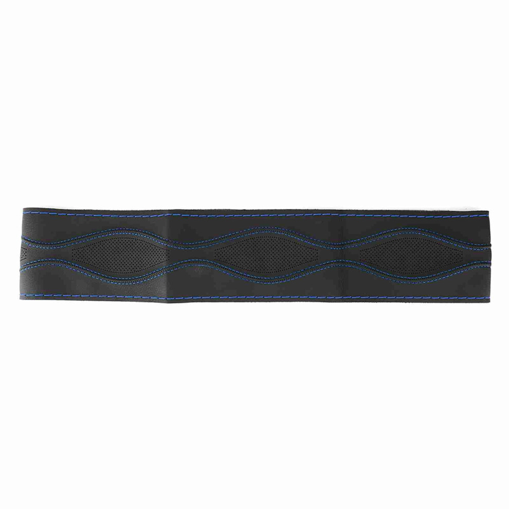 15In Leather Steering Wheel Cover Embossed Hand Stitched Premium Fit Black/Blue 4661361850787