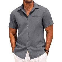 Cotton Short Sleeve Shirts for Men Summer Casual Button Down Shirts Lightweight Breathable Dress Shirt with Pocket Grey 3XL