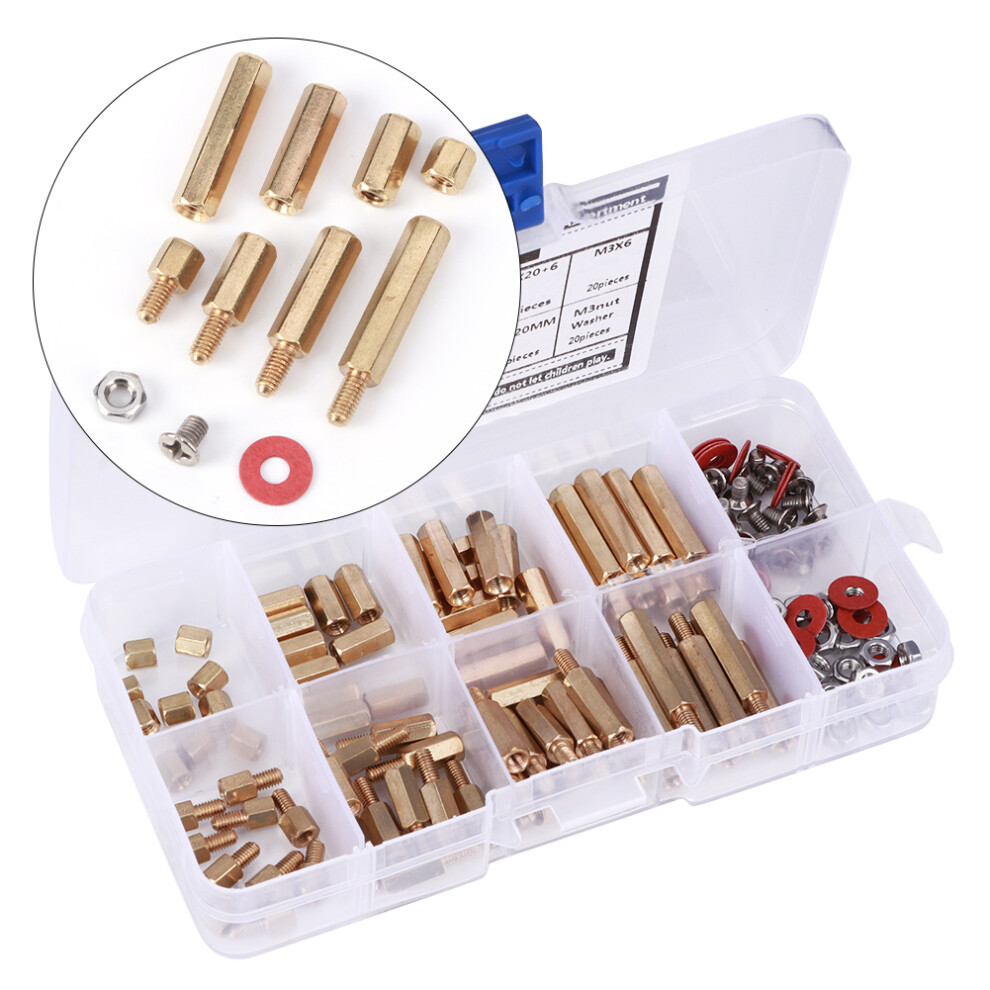 140Pcs M3 Brass Standoffs Screws Washers Nut Assortment Kit 5071361852251