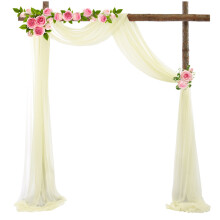 Elegante sfeer trouwboog decoratie, veelzijdige witte chiffon gordijnen voor binnen- en buitenbruiloften, doorschijnend achtergrondgordijn voor