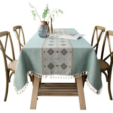 Tafelkleed met kwastjes, elegante rechthoekige vorm en vuilafstotend, stofwerend tafelkleed voor binnen en buiten, geschikt voor keukens, 100%
