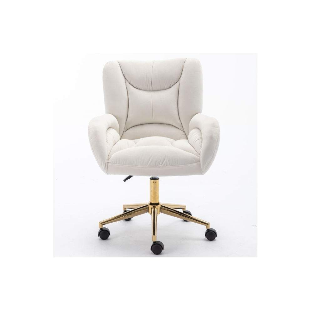 Velvet Material Adjustable Height Swivel Office Chair with Gold Legs Ivory Color Perfect for Indoor Workspaces-image-OPC-PMZKXJ8-NEW