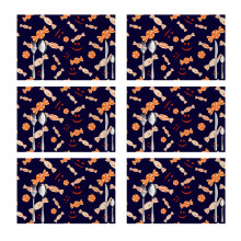 Herbruikbare placemats voor Halloweenfeestdecoraties, gemakkelijk schoon te maken, hittebestendige placemats set van 6, 45 x 30 cm, antislip,