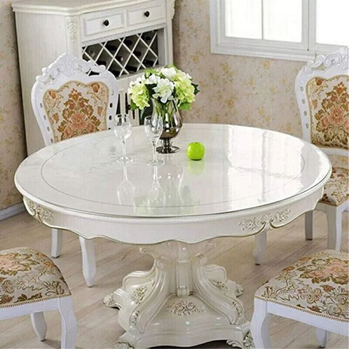 Plastic Table Cover for Kitchen Table, Heat Resistant Clear Protector with Easy Clean Surface, Anti-Scratch Multi-Purpose Table Mat Thick PVC Durable 2