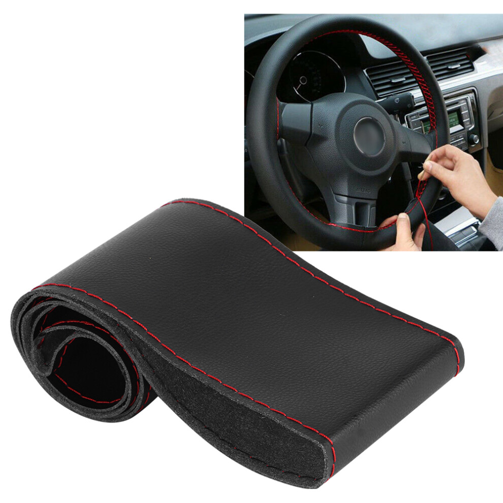 Microfiber Leather Steering Wheel Cover 38Cm/15In Universal Diy Fit Black/Red 7651361855704