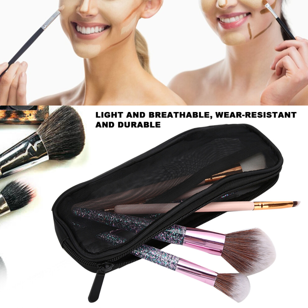 Black Makeup Brush Organizer Case Nylon Zipper Travel Cosmetic Bag