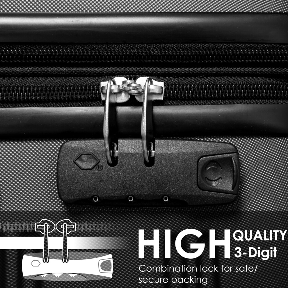 Set of 3 Hard Shell Travel Suitcases - 20 24 28 Inch ABS Material 4 Wheel Trolley Luggage in Black for Easy Mobility-image-OPC-PMZKZ5P-NEW