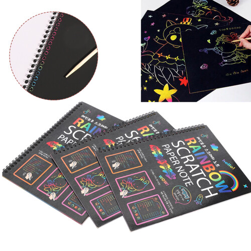 Multicolor Rainbow Scratch Paper Note 3Pcs Children's Drawing Art Card Book