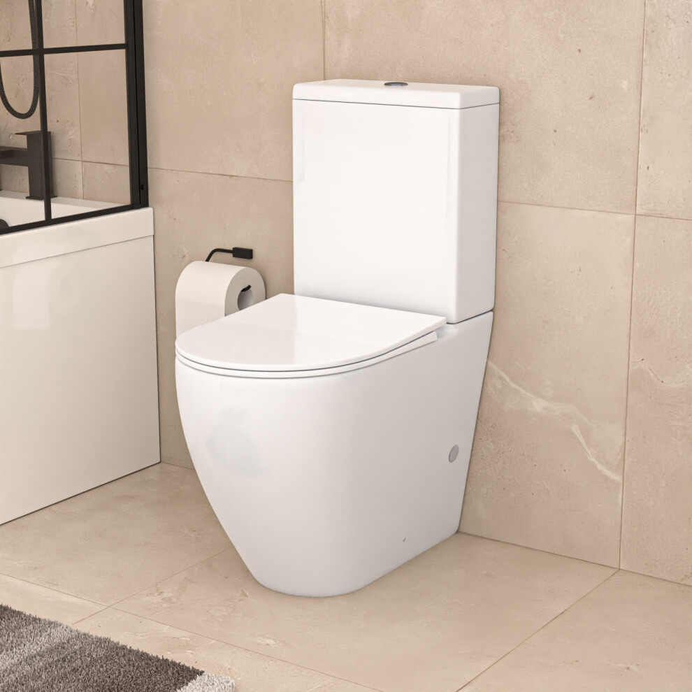 Nes Home Close Coupled Rimless Square Toilet Soft Close Seat White