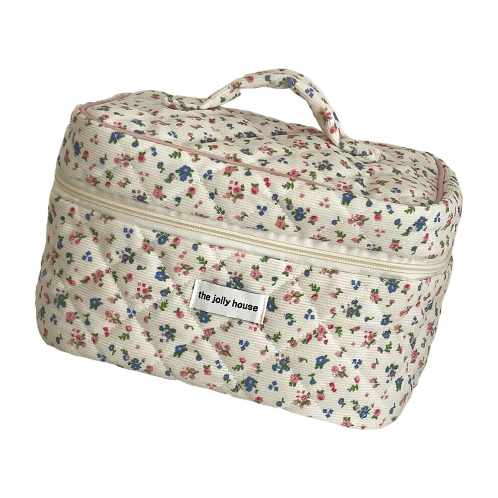 Stylish Corduroy Cosmetic Bag Floral Pattern Roomy-Makeup bag