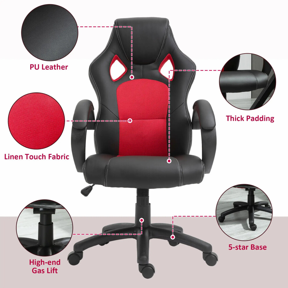 Swivel Office Chair Faux Leather Home Desk Chair with Wheels & Armrests for Comfortable Work from Home Black-image-OPC-PMZM687-NEW