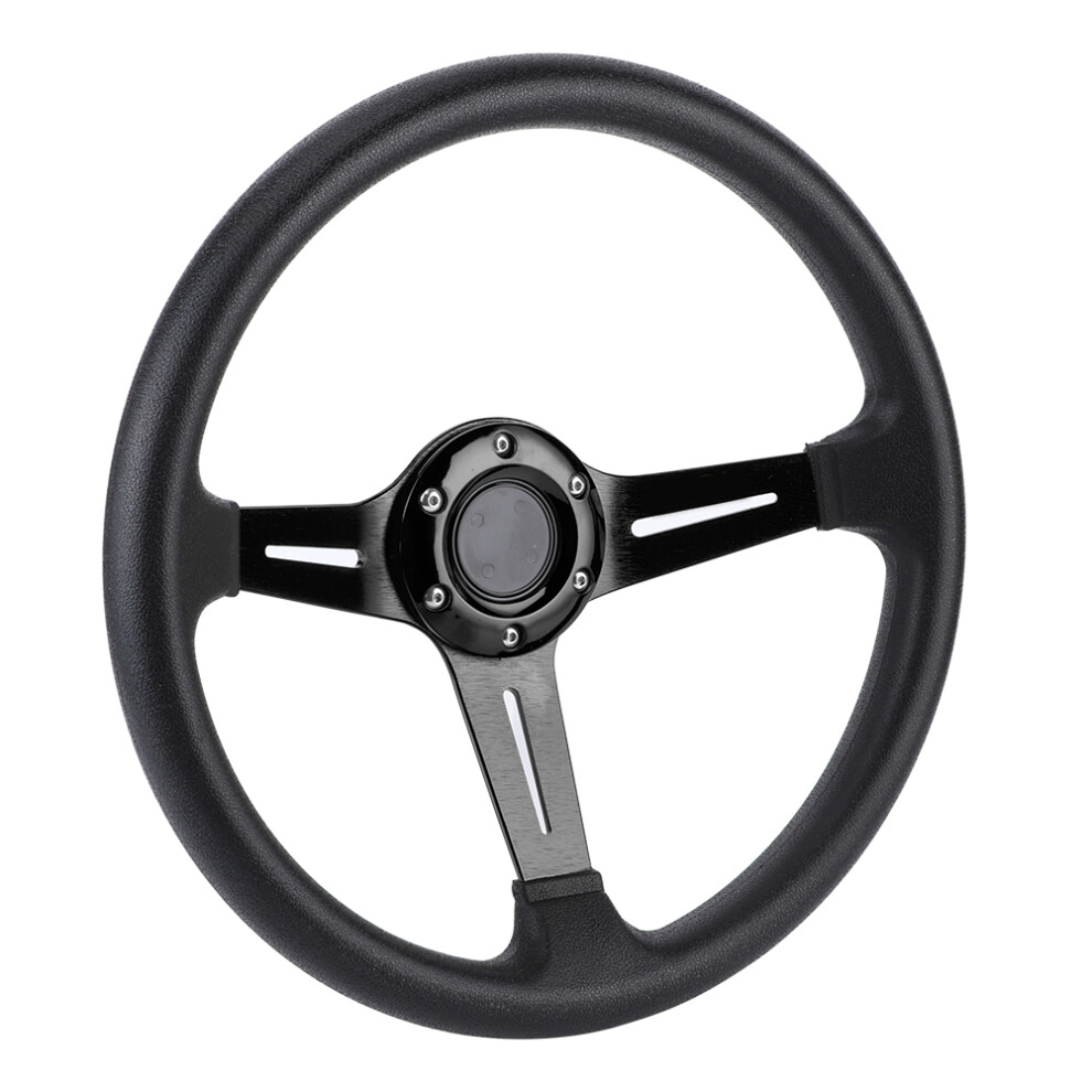 14In Universal Pu Leather Steering Wheel Aluminum Alloy Black/Silver/Red 4681361871131