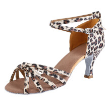Damentanzschuhe für lateinamerikanische Tänze Leopardenprint 36 Satin 7cm Absatz Leichtgewicht