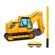 Excavator Piñata Confetti Construction Vehicle Themed Boys Girls Fun Party Favor Celebration Children with Blindfold and