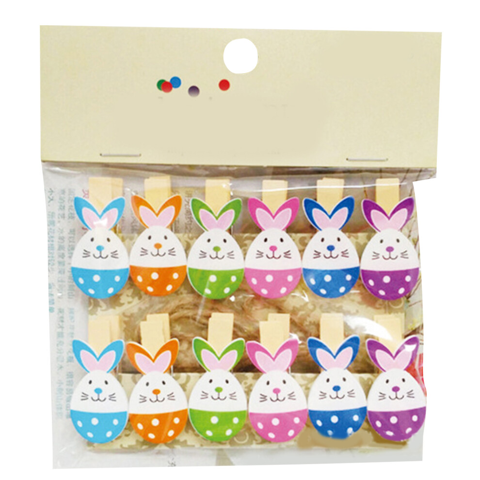 Pack Of 12 Bunnies Wood Clips Wood Photo Pegs With 1.5Yard 7696000319766