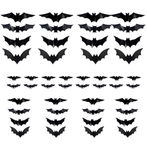 Illuminated Bat Wall Decals Adhesive PVC Bat Clings-48 bats