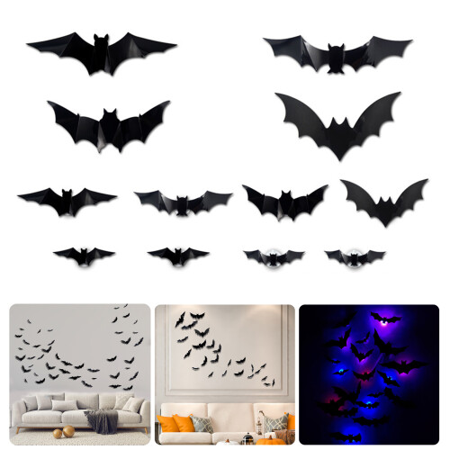 Illuminated Bat Wall Decals Adhesive PVC Bat Clings-48 bats 1
