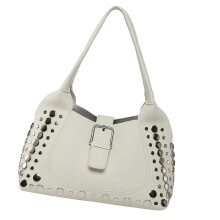 Retro Inspired Handbag with PU Leather And Rivet Detail-White