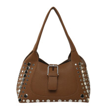 Retro Style Bucket Bag With Studs Embellishments Shoulder-brown