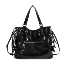 Retro Style PU Leather Underarm Bag with Studs and-Black