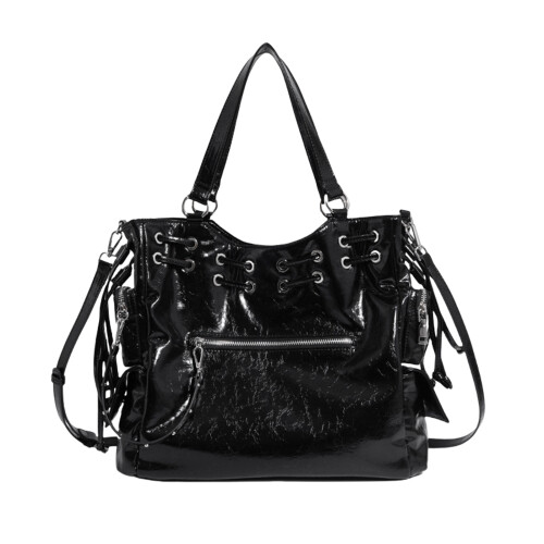 Retro Style PU Leather Underarm Bag with Studs and-Black