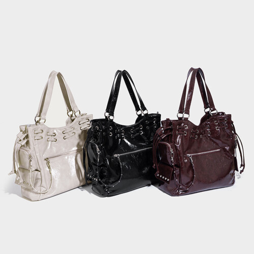 Retro Style PU Leather Underarm Bag with Studs and-Black 2