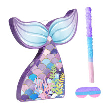 Mermaid Piñata for Birthday Party Decorations, Ocean Themed Party Supplies with Hitting Rod and Eye, 12.40x2.95x16.14 inch
