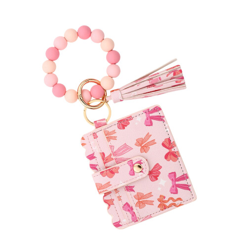 Porte-clés bohème élégant avec détails perlés,-rose clair