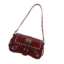Sac à main pour femme en cuir sac à bandoulière mode Hobos-Rouge