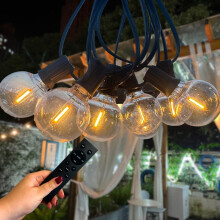 (30M) Outdoor String Lights - Warm 2200K LED Bulbs, Remote & Switch Control, IP44, Plug-In