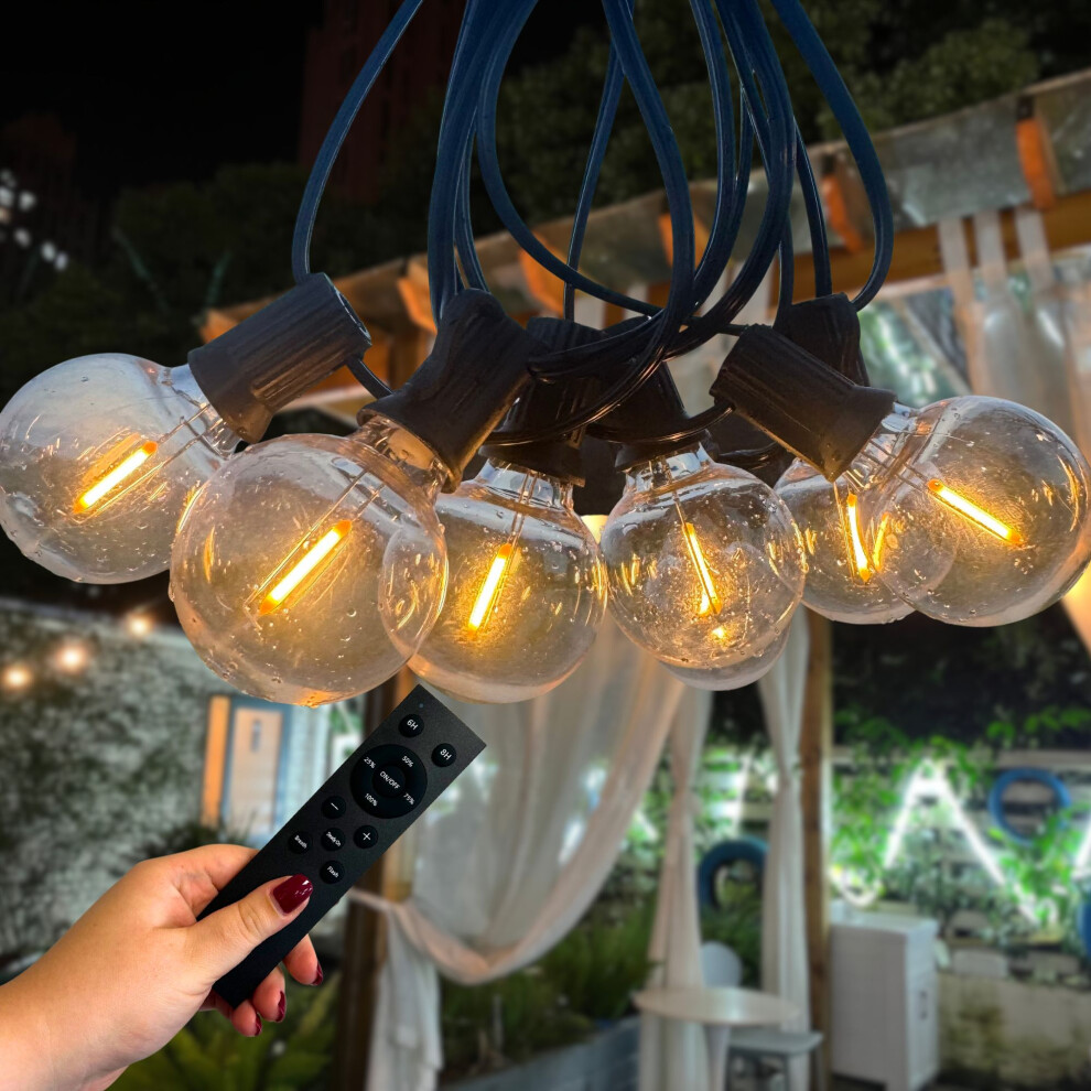 Ark Mat (30M) Outdoor String Lights - Warm 2200K Led Bulbs, Remote & Switch Control, Ip44, Plug-In