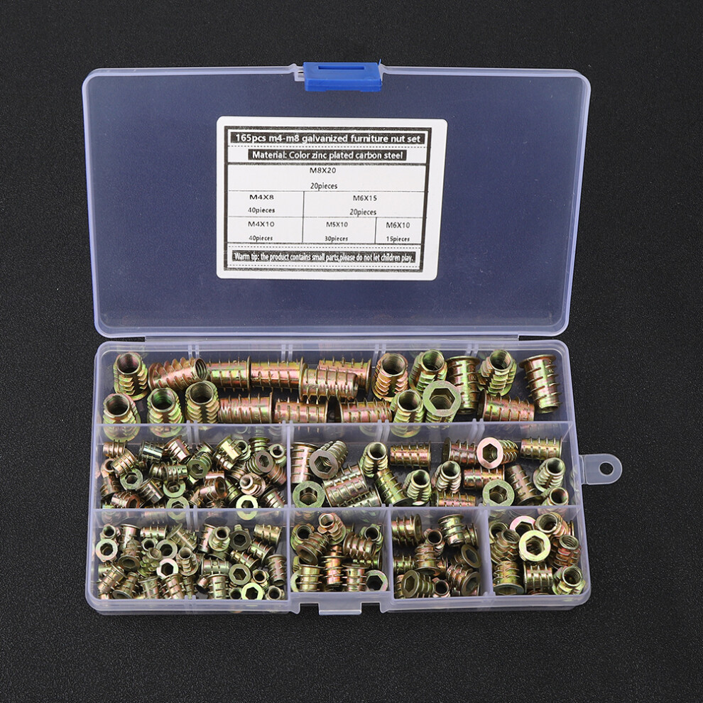 Hex Thread Insert Nut 165Pcs Galvanized Steel For Wood Furniture Repair 7901361885868