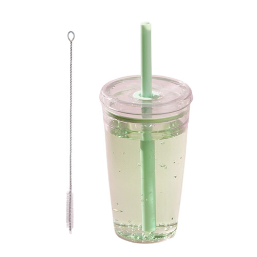 Impregnable Clear Protan Straw Lid Cup For Daily Use Home-Green
