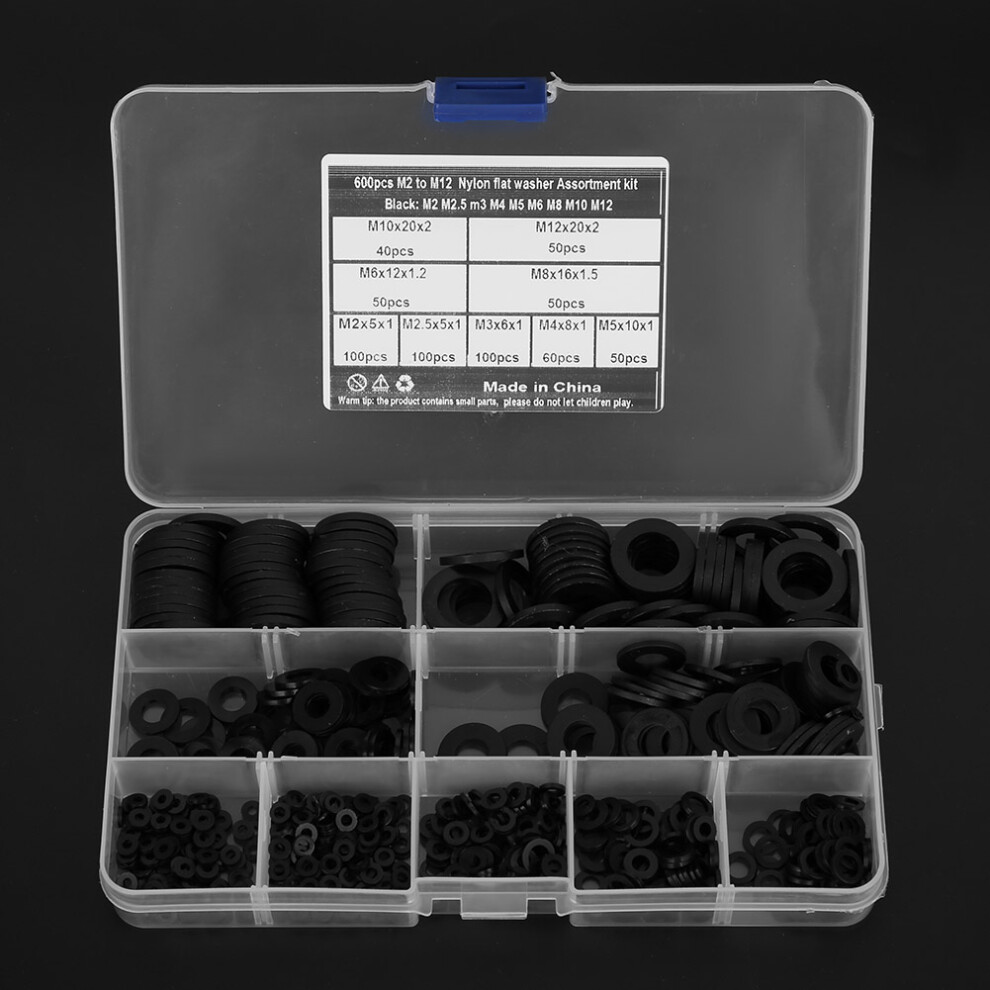 Black Nylon Washers Gasket Kit 600Pcs M2 To M12 9 Sizes Hardware Kit 5071361889875