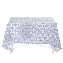 Mantel rectangular de algodón y lino, 100 % algodón, inspirado en el azul y blanco, para mesa de comedor de cocina, decoración de picnic al aire