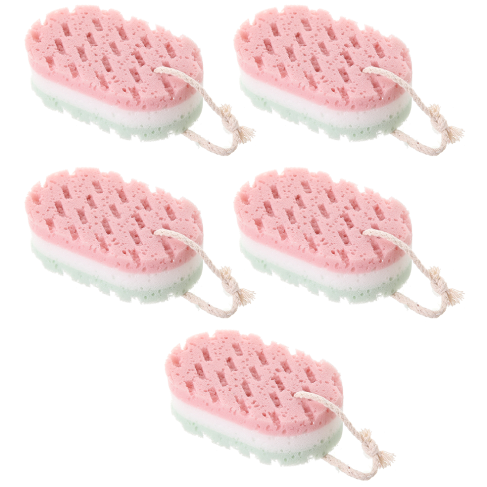 Skin Friendly Exfoliating Loofah Sponge, Quick Dry Back Rubbing Massage Scrub Sponges, 6 Pack Fiber Sponge Bath Body Scrubber, Elastic Modern Design