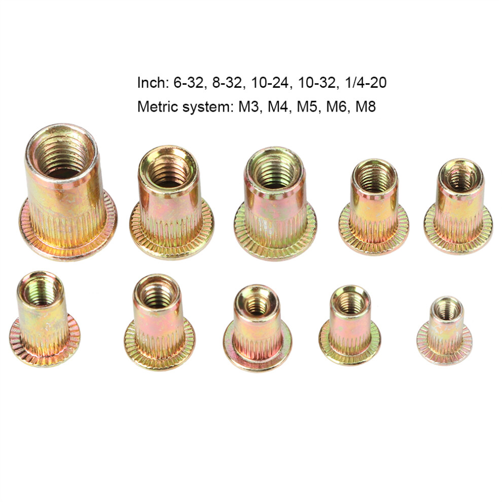 300Pcs Carbon Steel Rivet Nut Set, Zinc Plated, Metric & Inch Sizes 8441361899988