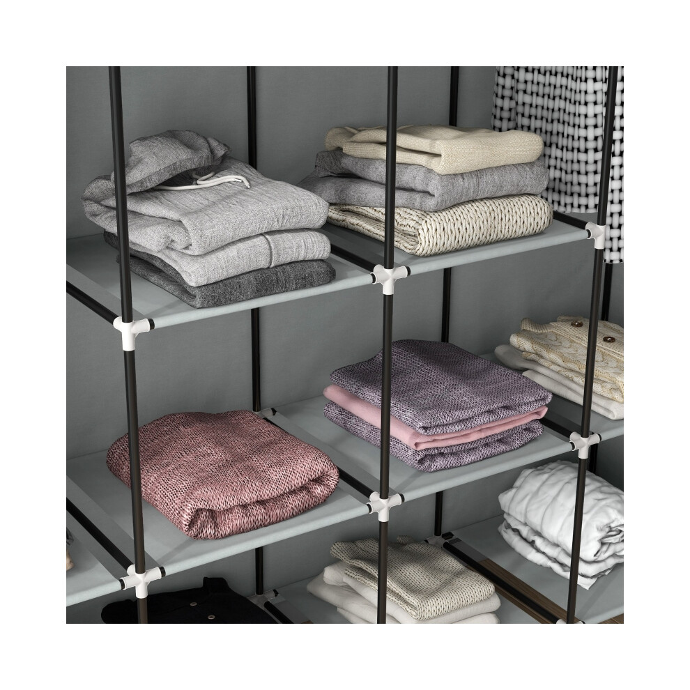Portable Fabric Wardrobe with 10 Compartments and 2 Hanging Rails for Bedroom Storage Dark Grey 166x42.5x169.5cm-image-OPC-PMZN87N-NEW