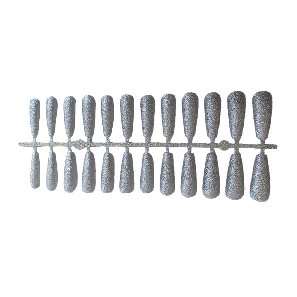 Silver (Silver) 24 Pieces Fake Nails Artificial Nail Tips Coffin Pattern Fingernail