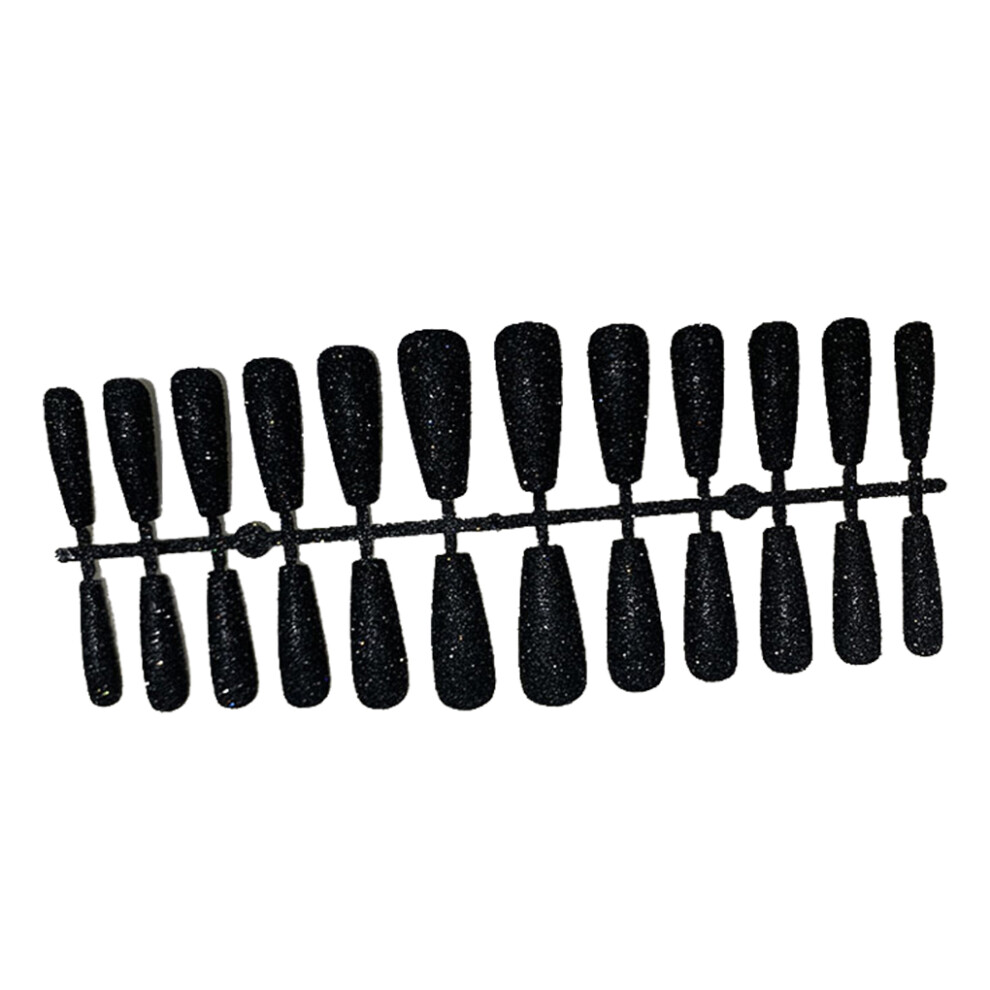 Black (Black) 24 Pieces Fake Nails Artificial Nail Tips Coffin Pattern Fingernail