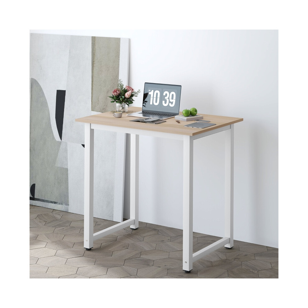 White Computer Desk 80x60x76cm Workstation with Metal Frame Ideal for Study & Home Office Easy Assembly-image-OPC-PMZNCKJ-NEW
