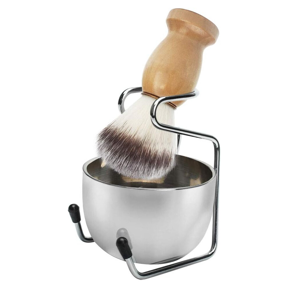Wet Shave Kit for Men, Odourless Brush with Stainless Steel Bowl and Acrylic Stand, Fast Drying Synthetic Badger Hair Shaving Brush, Brush Holder for